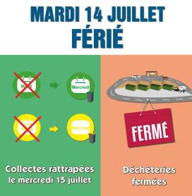 Mardi 14 juillet férié : collectes rattrapées et déchèteries fermées