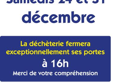 Déchèteries du SBA fermeture exceptionnelle à 16h les samedis 24 et 31 décembre 